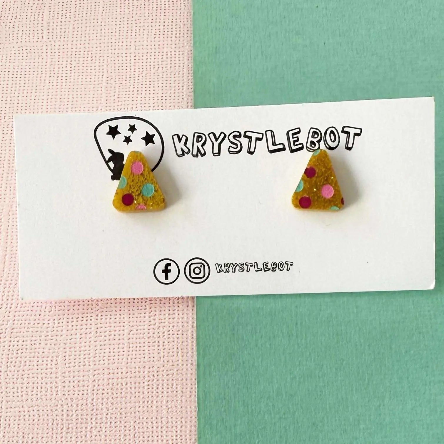 Yellow glitter spotted painted triangle studs, Teacher Gifts, Everyday earrings, Basic Studs