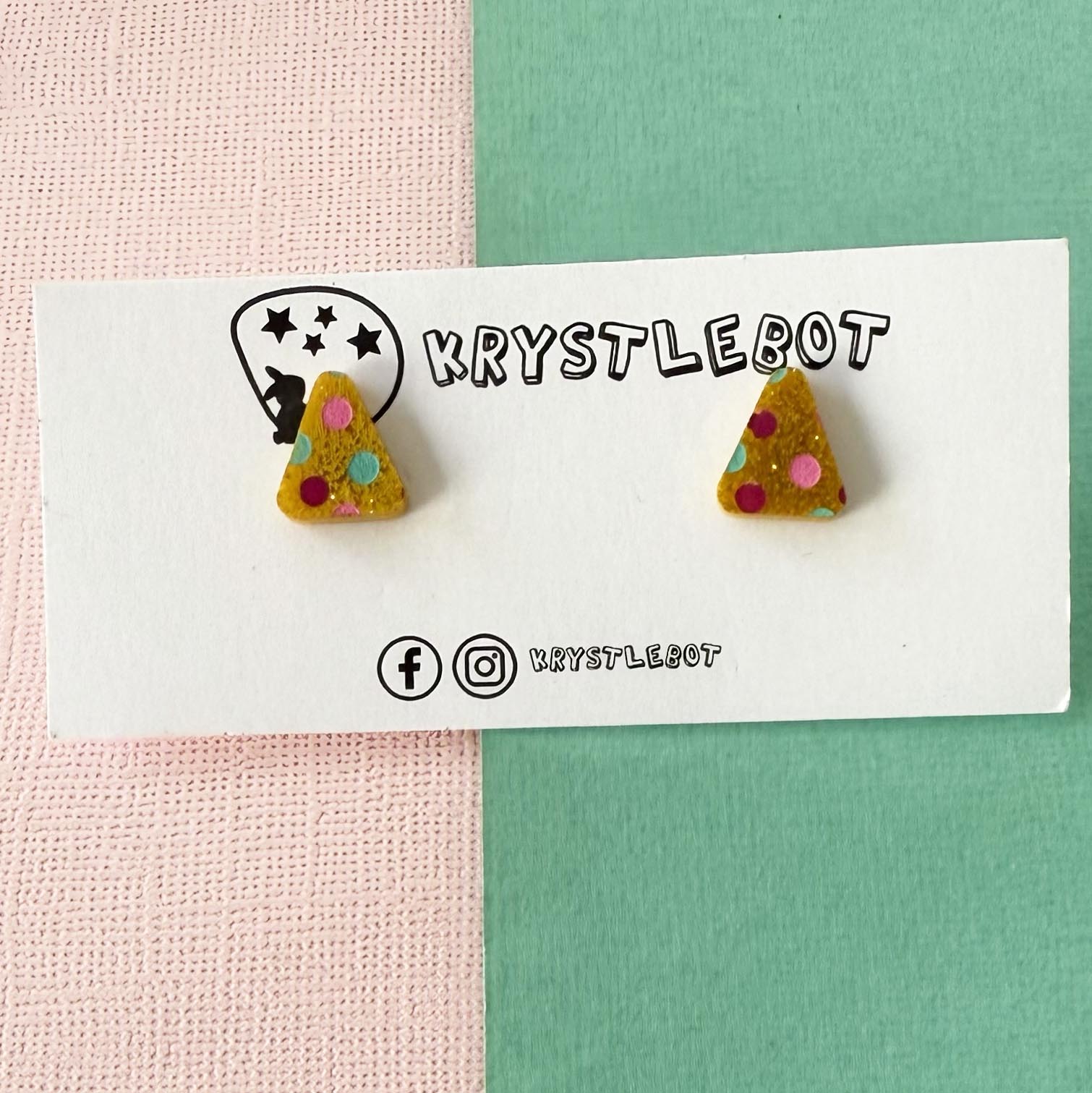 Yellow glitter spotted painted triangle studs, Teacher Gifts, Everyday earrings, Basic Studs