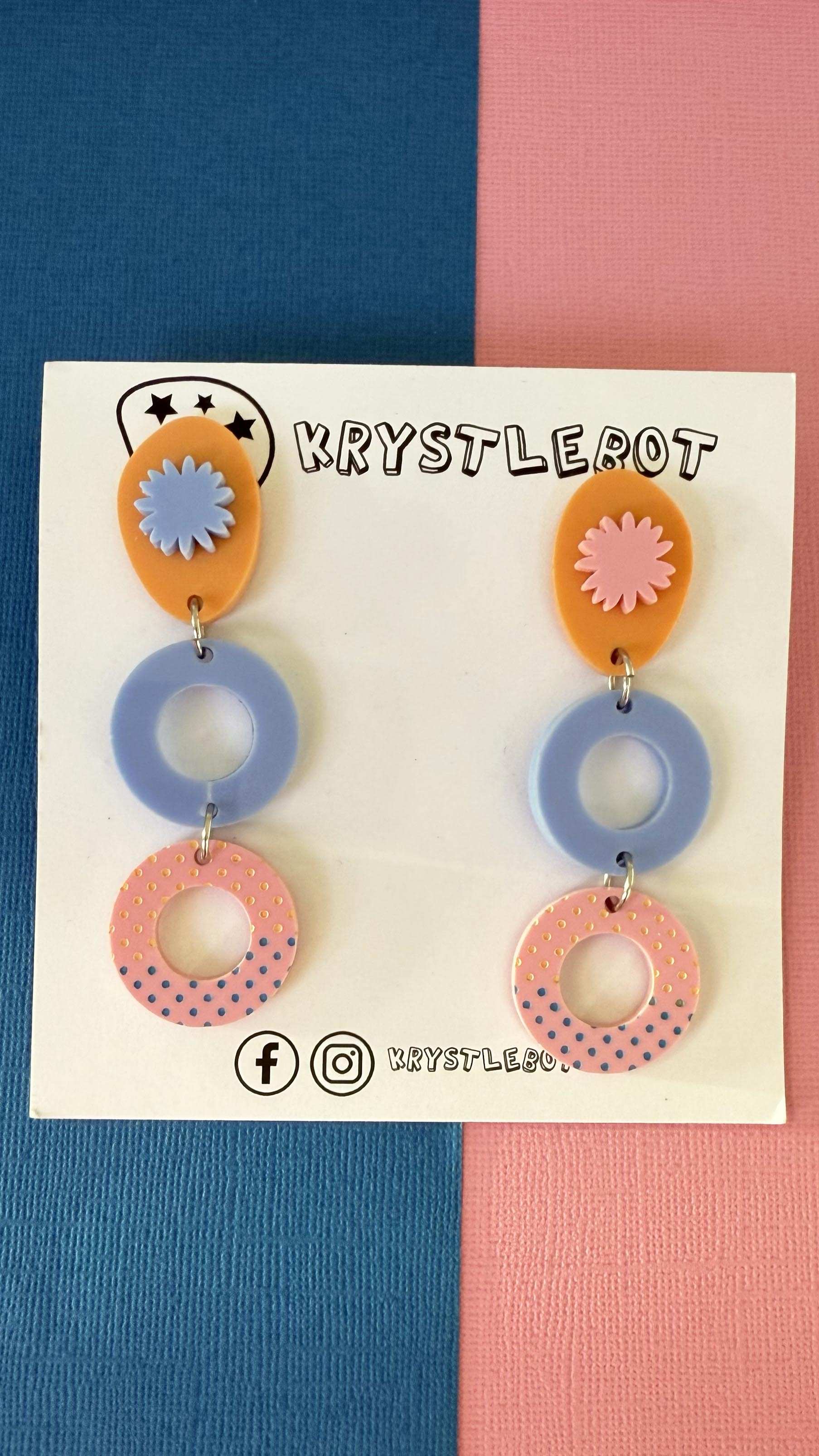 Blue, pink and orange Oval and Circle starburst dangles, Acrylic earrings, Lightweight dangles,Teacher Earrings