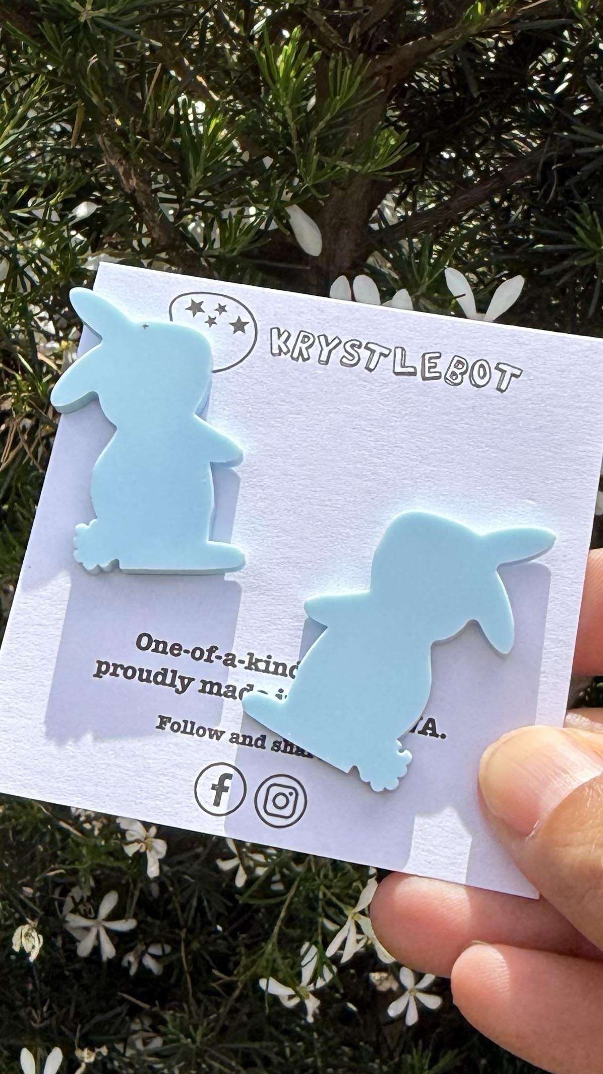 Large Rabbit Studs, Light sky blue Bunny Acrylic, Easter Rabbit earring, Lunar New Year, Year of the Rabbit, Animal Statement Earring, Lightweight