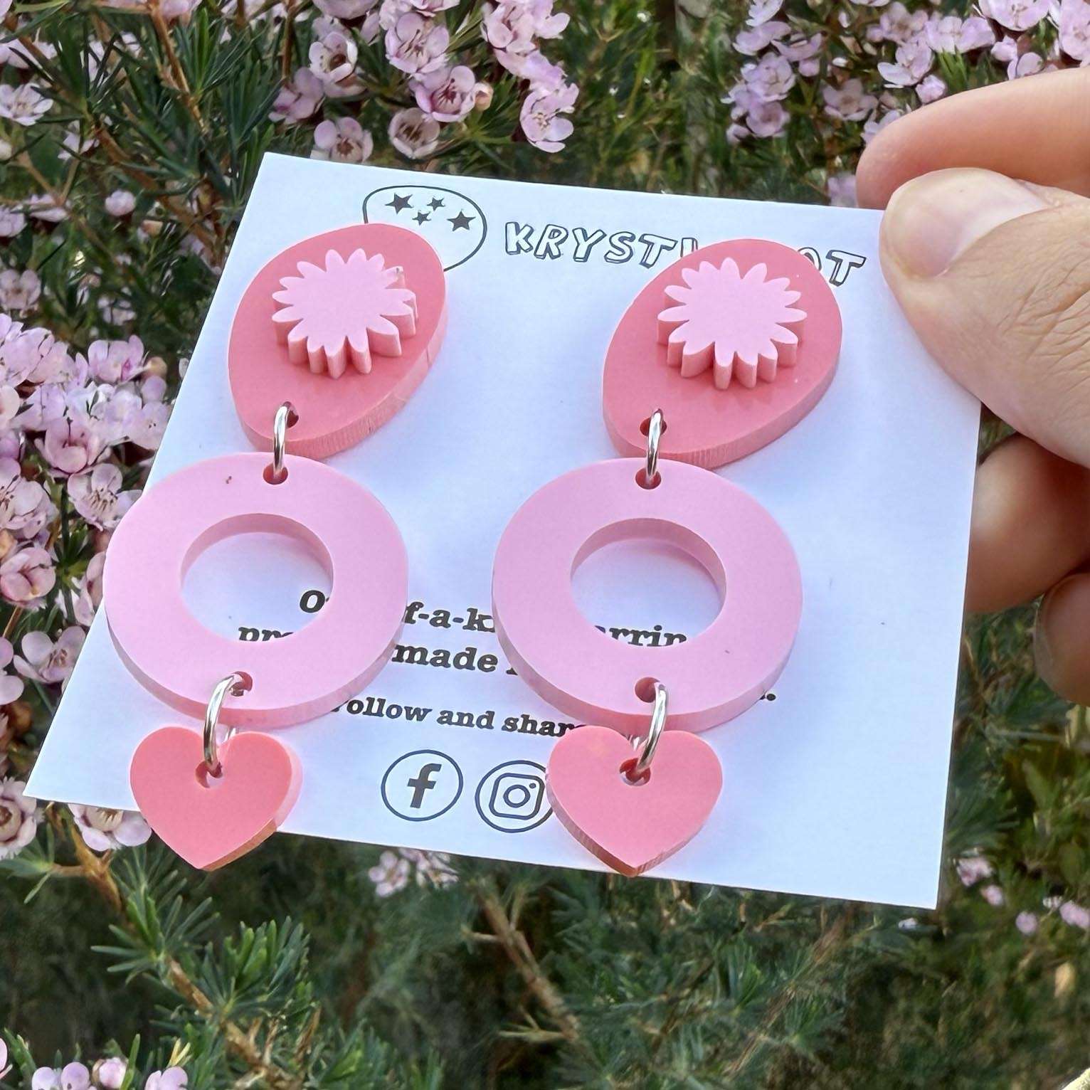 Two toned pink, oval and starburst dangles, Acrylic earrings, Lightweight dangles,Teacher Earrings