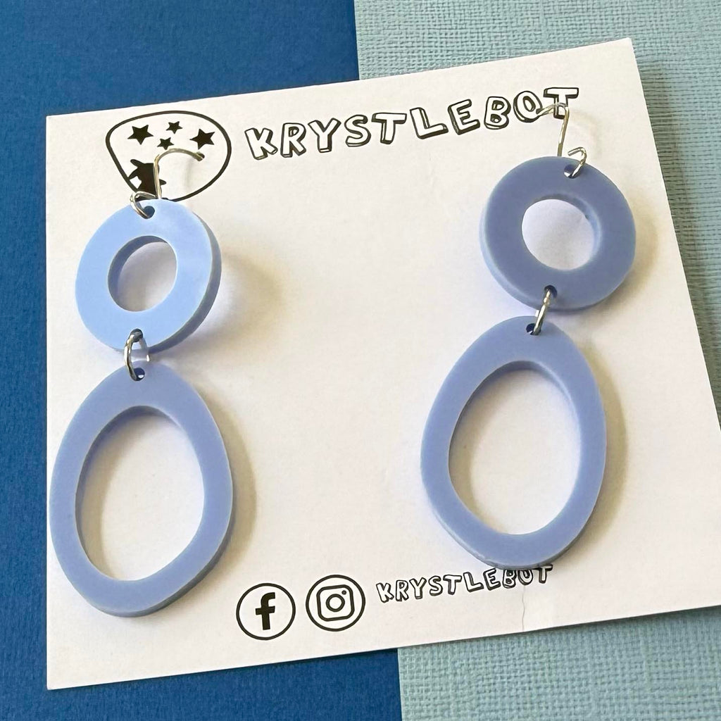 Blueberry Blue Circle and Oval Abstract Shape Hook Dangles, Acrylic earrings, Lightweight dangles,Teacher Earrings