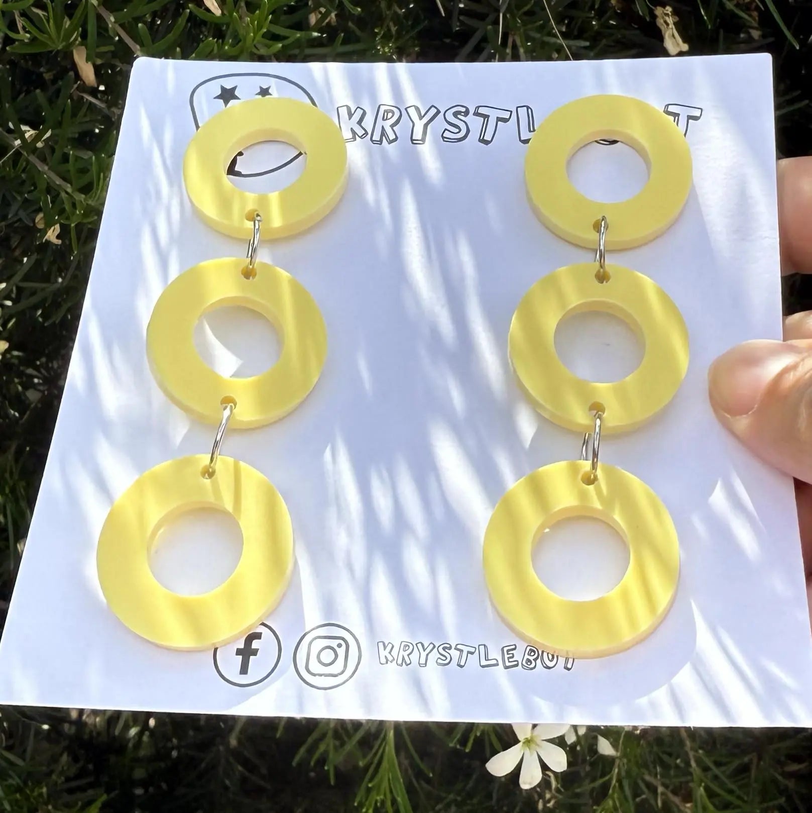 Yellow trio Circle Dangles, Acrylic earrings, Lightweight dangles,Teacher Earrings