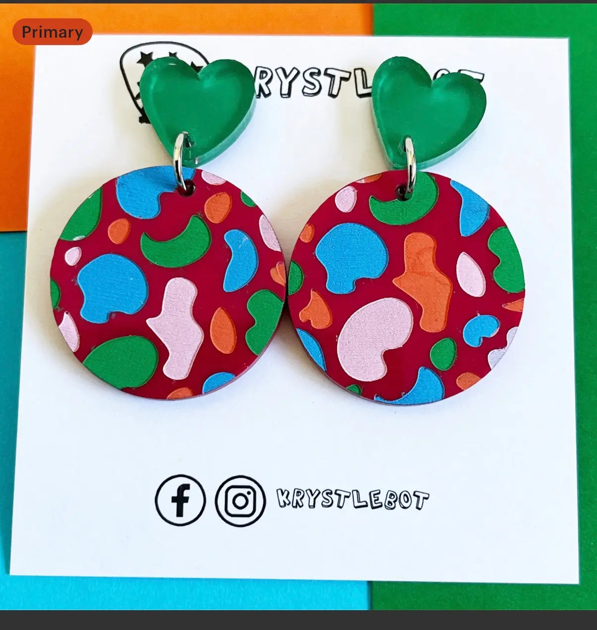 Squiggle Raspberry Earrings, Magenta Green Pink Blue Orange, Hand Painted Acrylic Dangles, Lightweight Dangles, Abstract Shape Dangles Krystlebot