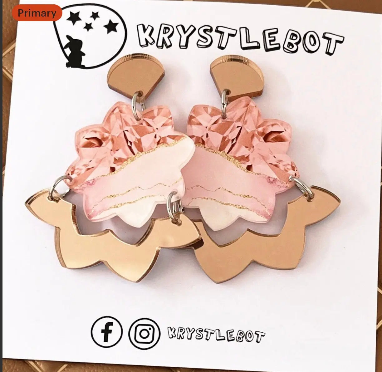 Big Star Earrings, Blush Pink Rose, Party Statement Earrings, Mirror Glitter Dangle, Lightweight Acrylic Earrings, Bridesmaid Large Earrings Krystlebot