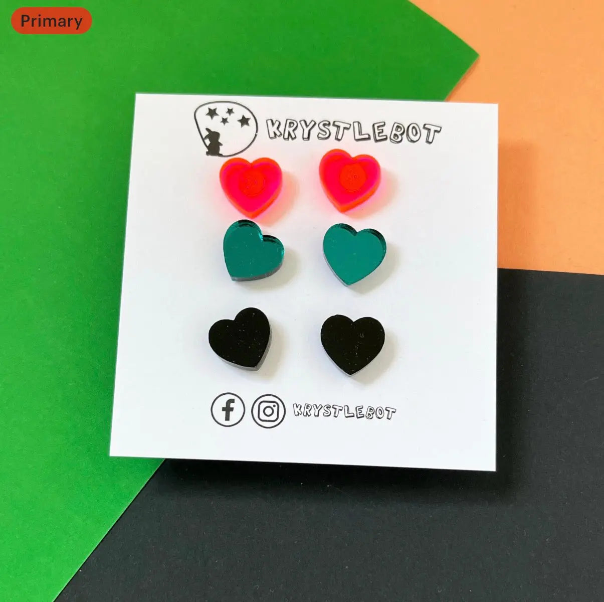 Heart Stud Earrings, Pink Black Teal, Valentines Earring Studs, Lightweight Acrylic Stud, Statement Acrylic Studs, Multi Colour Heart Krystlebot