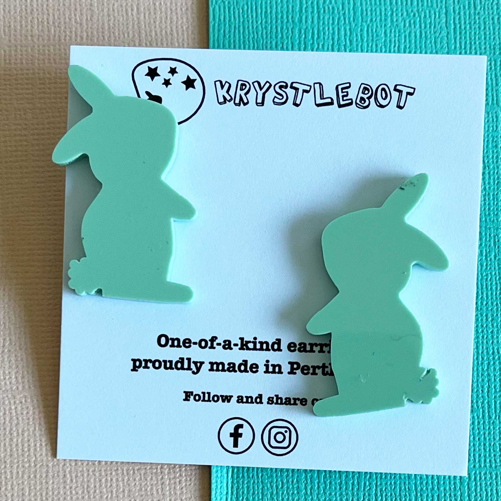 Large Rabbit Studs, Spearmint green Bunny Acrylic, Easter Rabbit earring, Lunar New Year, Year of the Rabbit, Animal Statement Earring, Lightweight