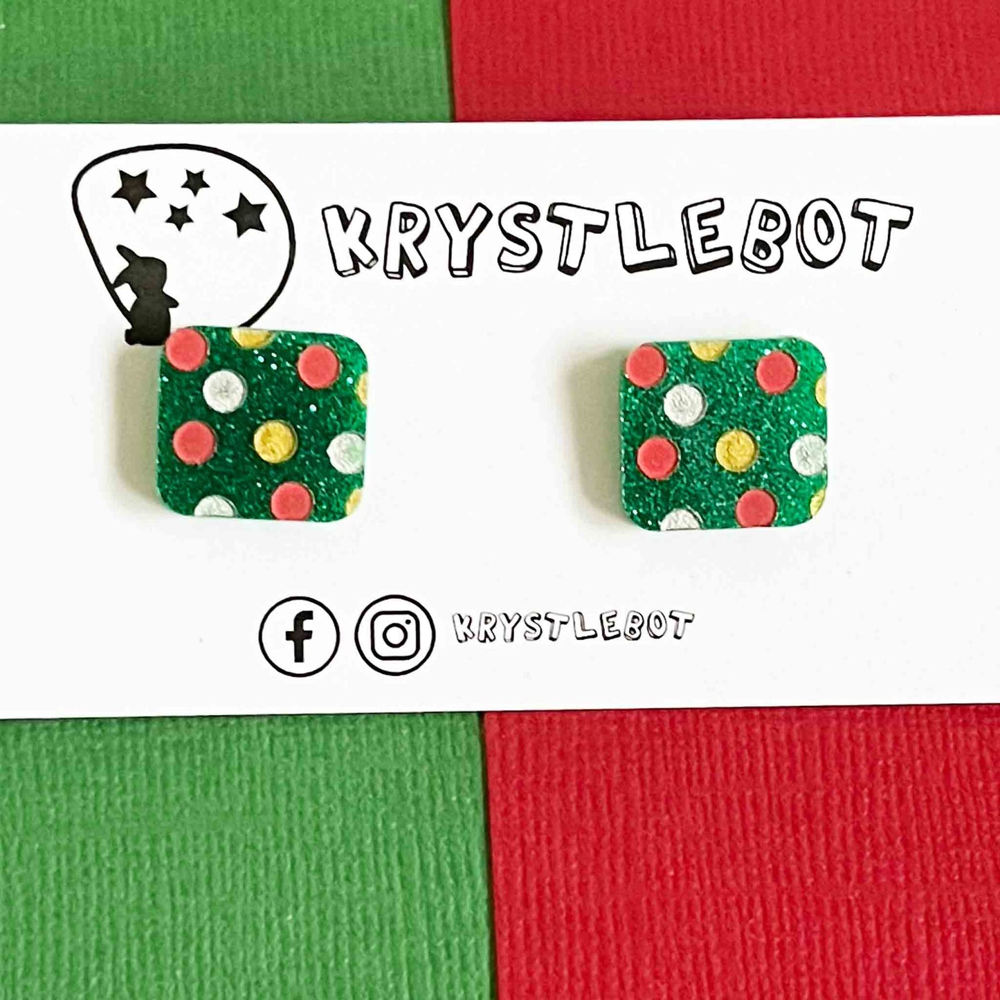 Christmas mini spotted painted square studs, Teacher Gifts, Everyday earrings, Basic Studs