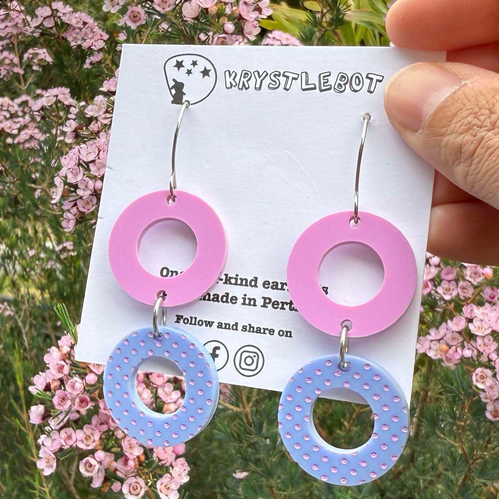 Lavender Purple and Blueberry Blue Painted Circle Hook Dangles, Acrylic earrings, Lightweight dangles,Teacher Earrings