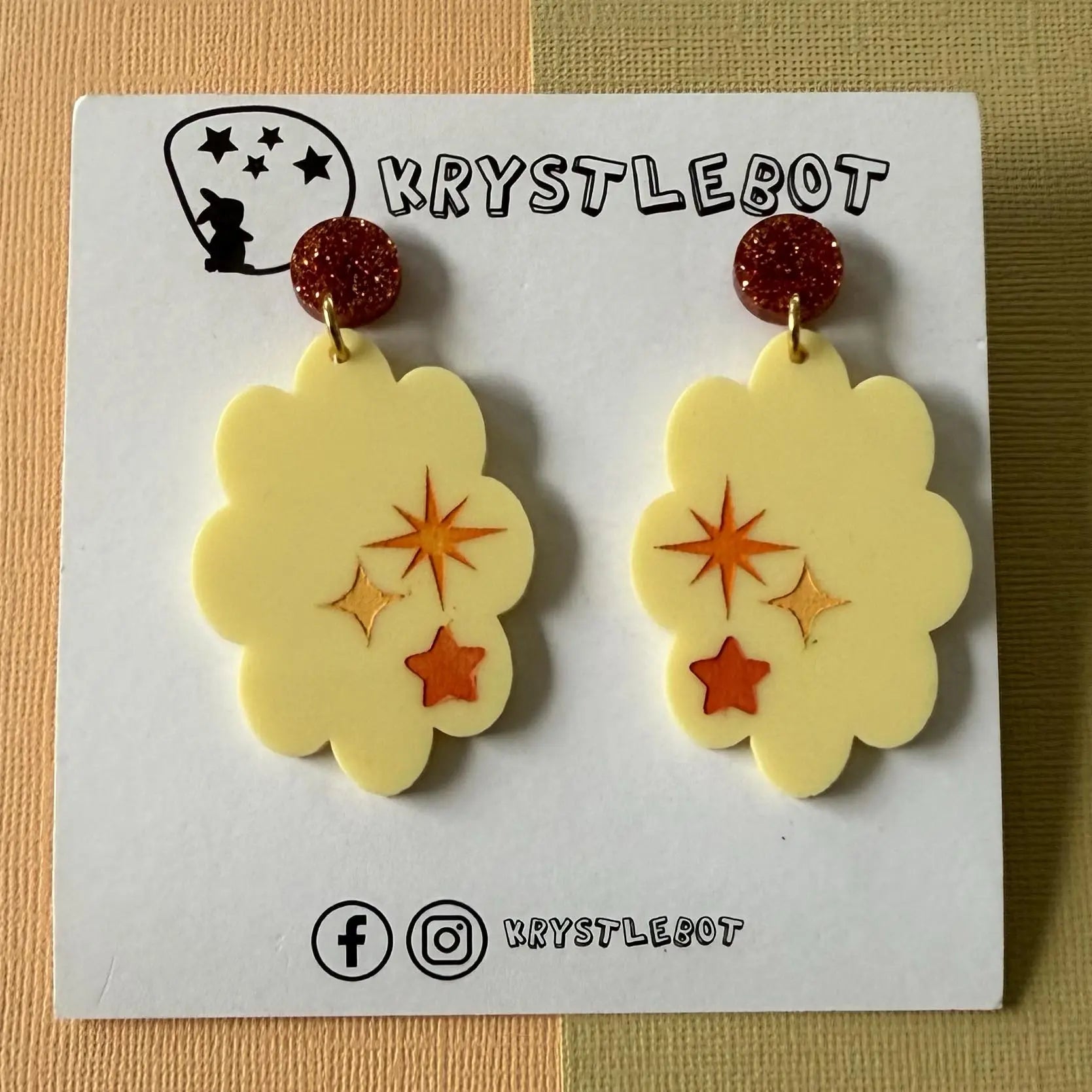 Yellow star trio Inspired Hand Painted Flower Cloud Burst Earrings, Lightweight Acrylic Dangles, One-Off Etsy