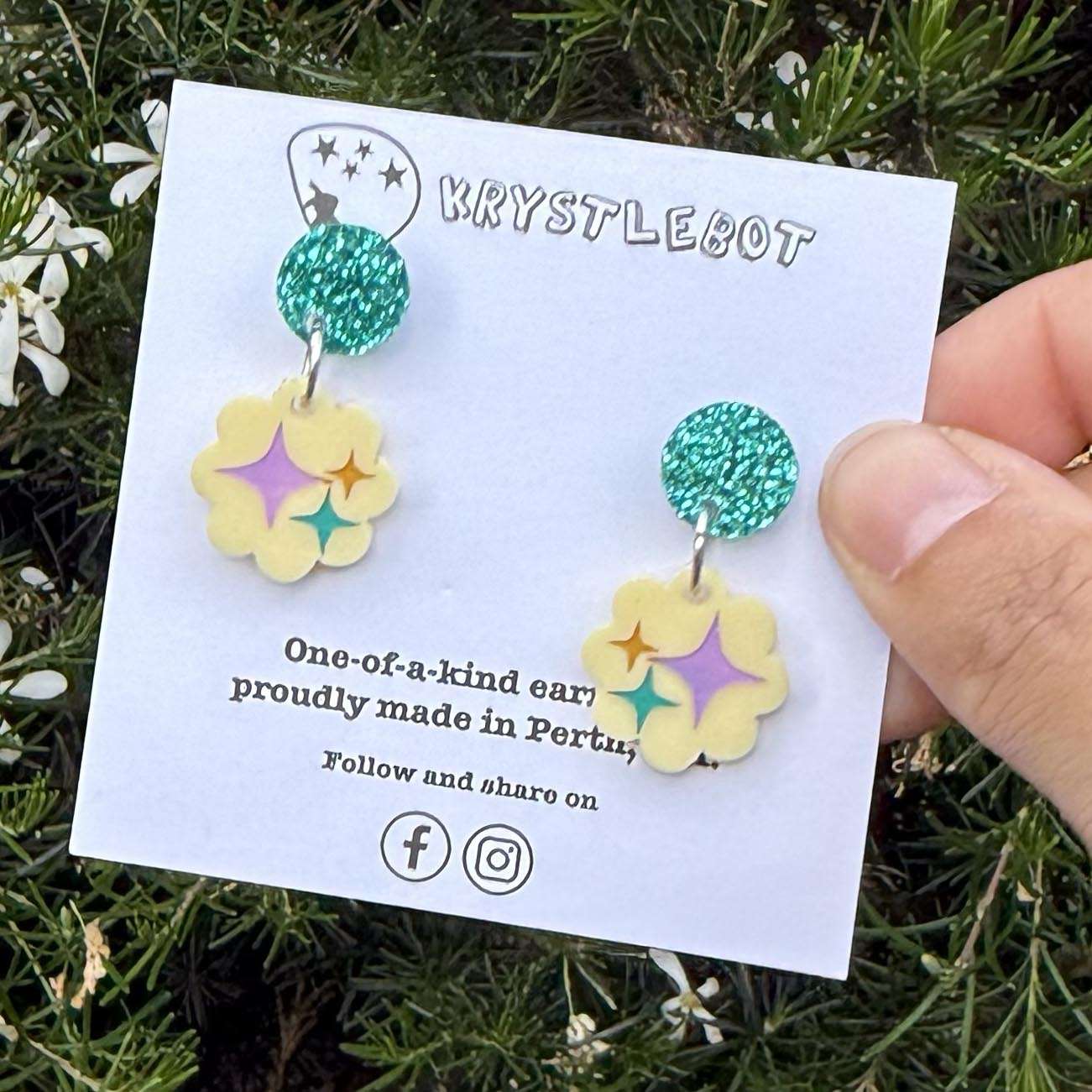 Yellow star trio Hand Painted Earrings, Lightweight Acrylic Dangles, One-Off