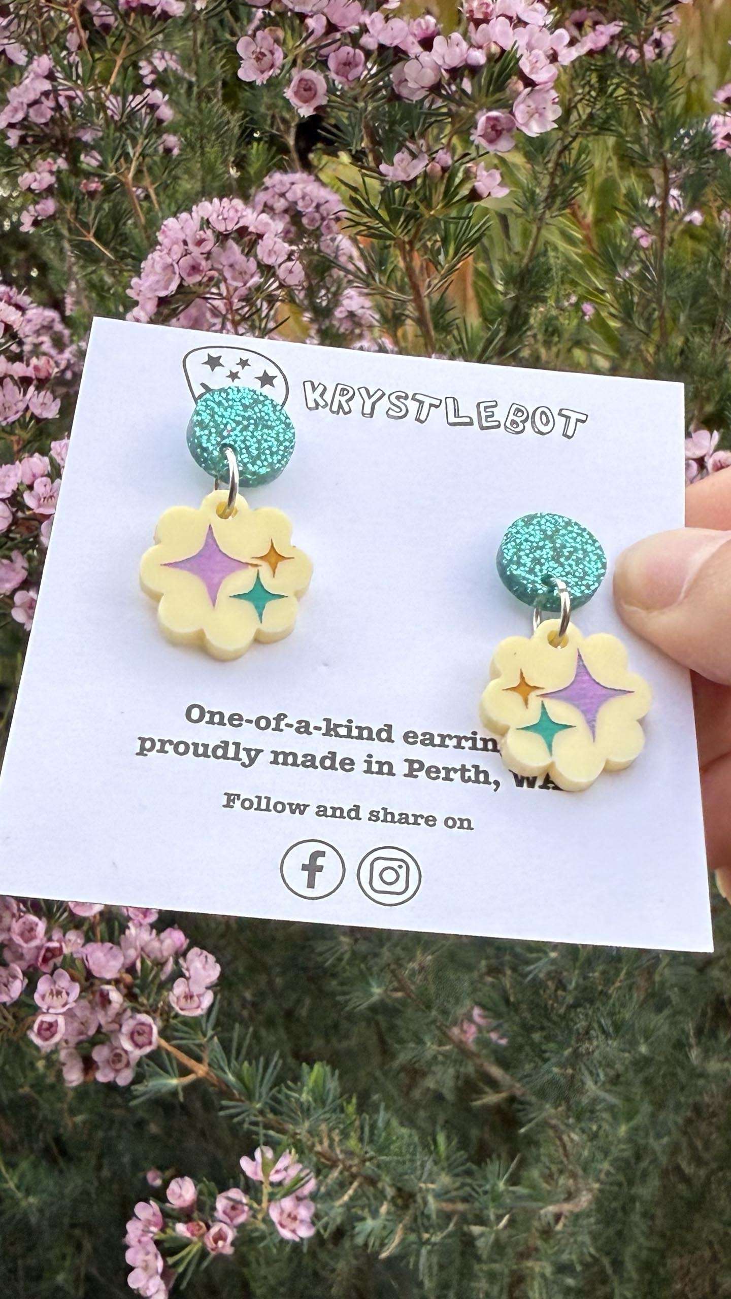 Yellow star trio Hand Painted Earrings, Lightweight Acrylic Dangles, One-Off