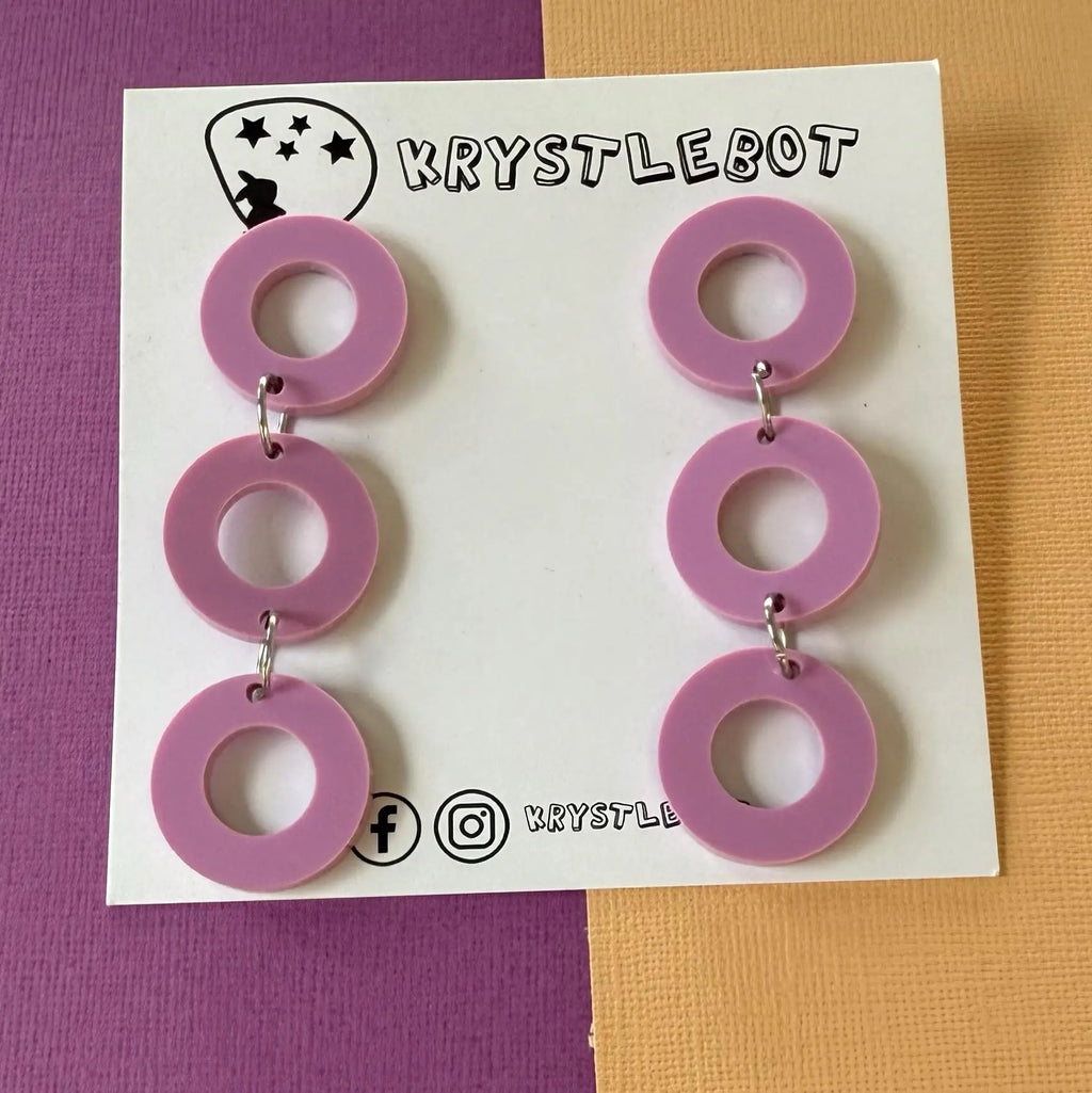 Purple trio Circle Dangles, Acrylic earrings, Lightweight dangles,Teacher Earrings