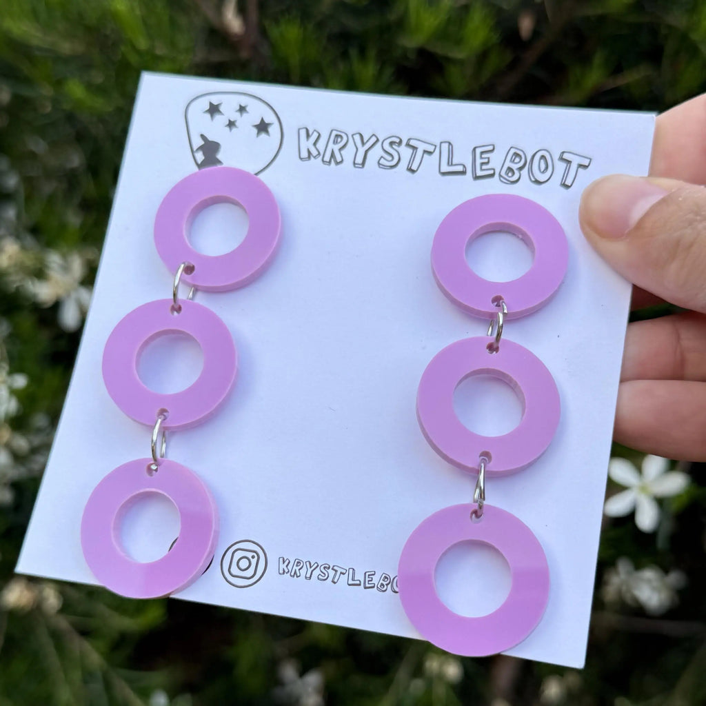 Purple trio Circle Dangles, Acrylic earrings, Lightweight dangles,Teacher Earrings