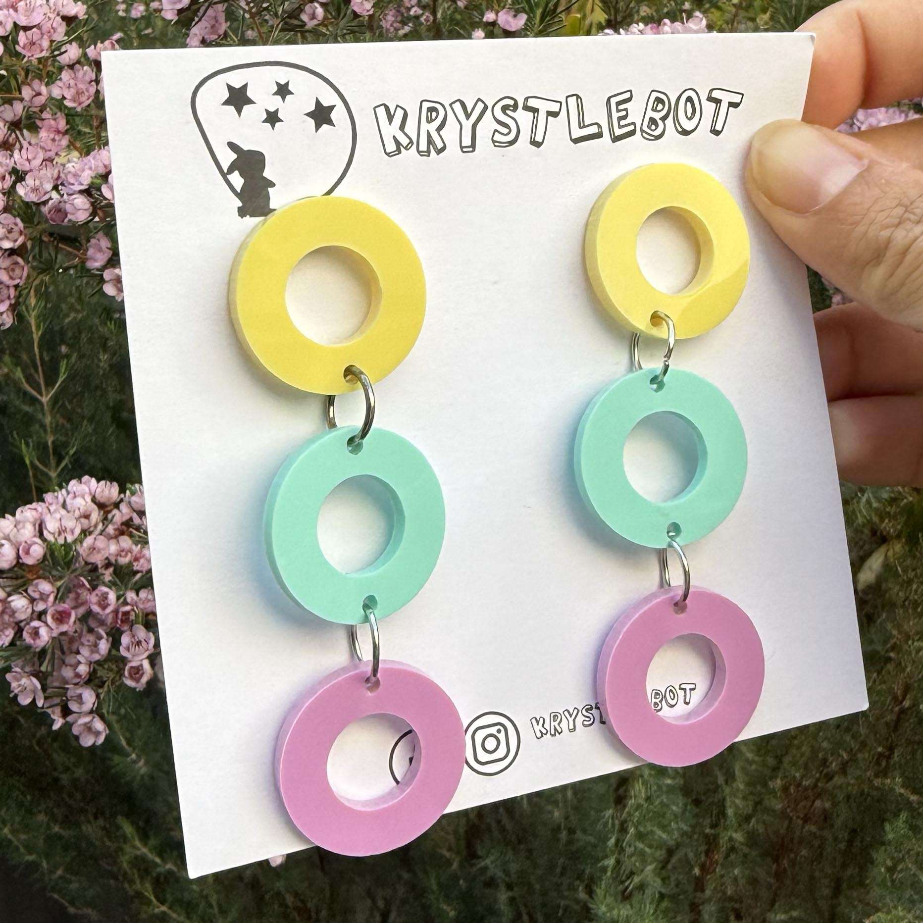 Yellow, mint and purple trio Circle Dangles, Acrylic earrings, Lightweight dangles,Teacher Earrings