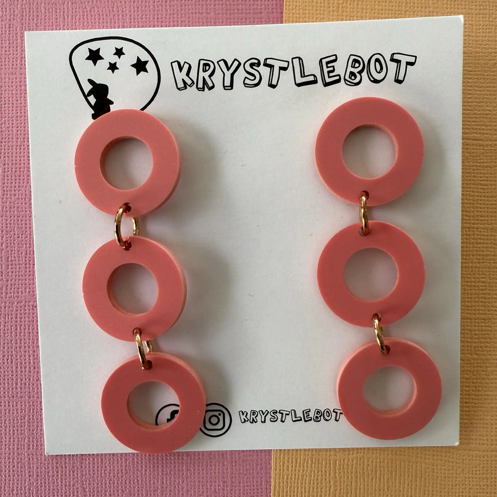 Raspberry trio Circle Dangles, Acrylic earrings, Lightweight dangles,Teacher Earrings