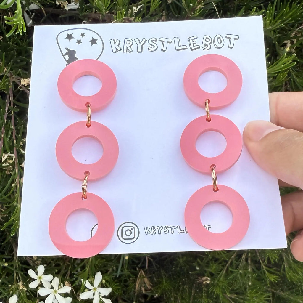 Raspberry trio Circle Dangles, Acrylic earrings, Lightweight dangles,Teacher Earrings