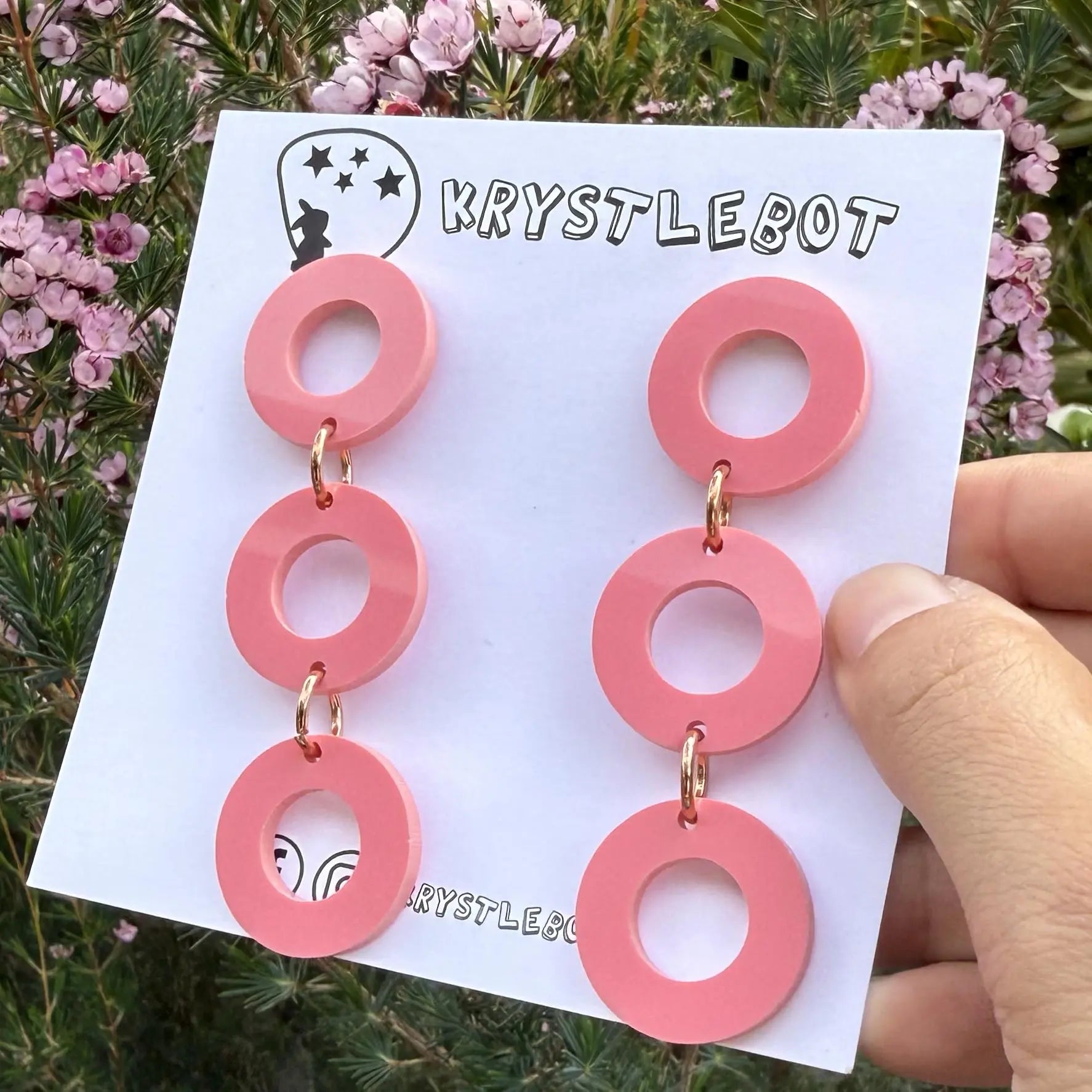 Raspberry trio Circle Dangles, Acrylic earrings, Lightweight dangles,Teacher Earrings