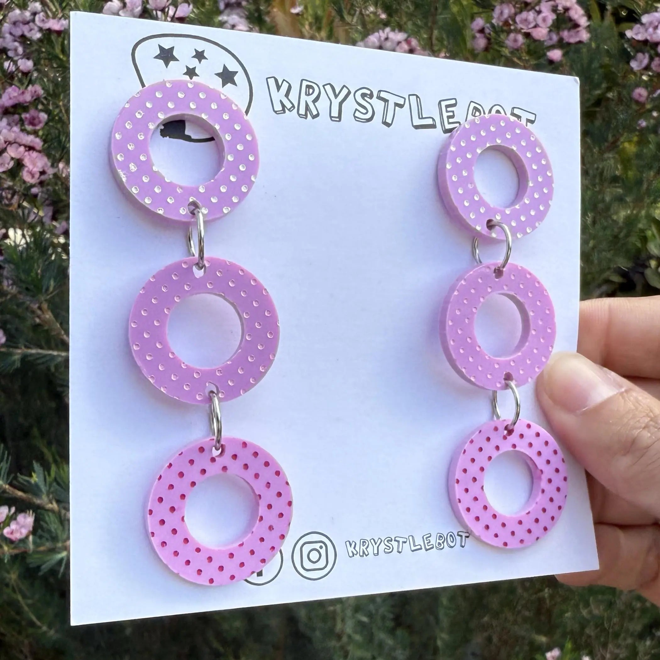 Purple painted trio Circle Dangles, Acrylic earrings, Lightweight dangles,Teacher Earrings