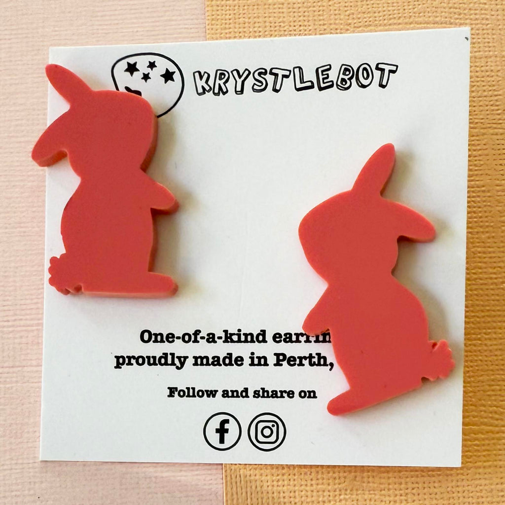 Large Rabbit Studs, Raspberry pink Bunny Acrylic, Easter Rabbit earring, Lunar New Year, Year of the Rabbit, Animal Statement Earring, Lightweight