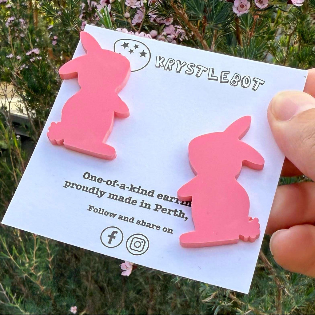 Large Rabbit Studs, Raspberry pink Bunny Acrylic, Easter Rabbit earring, Lunar New Year, Year of the Rabbit, Animal Statement Earring, Lightweight