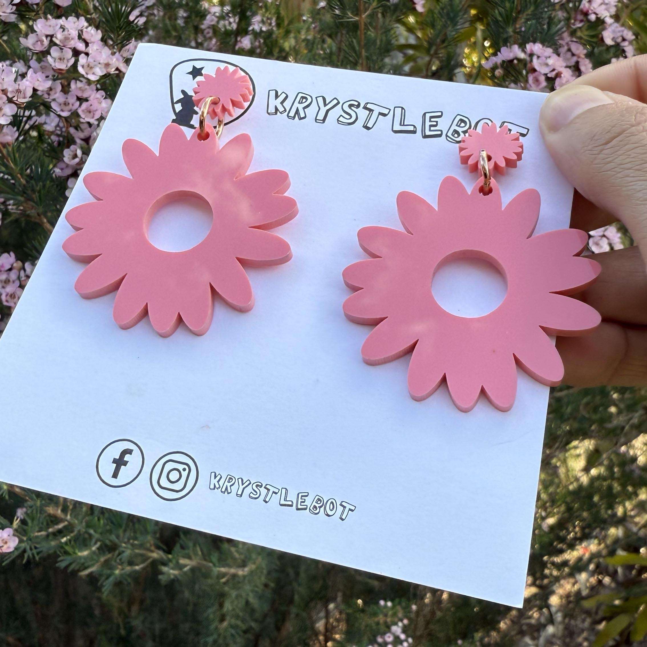 Large raspberry pink sunflower statement dangles, floral flower earrings, big statement lightweight earrings, teacher earrings