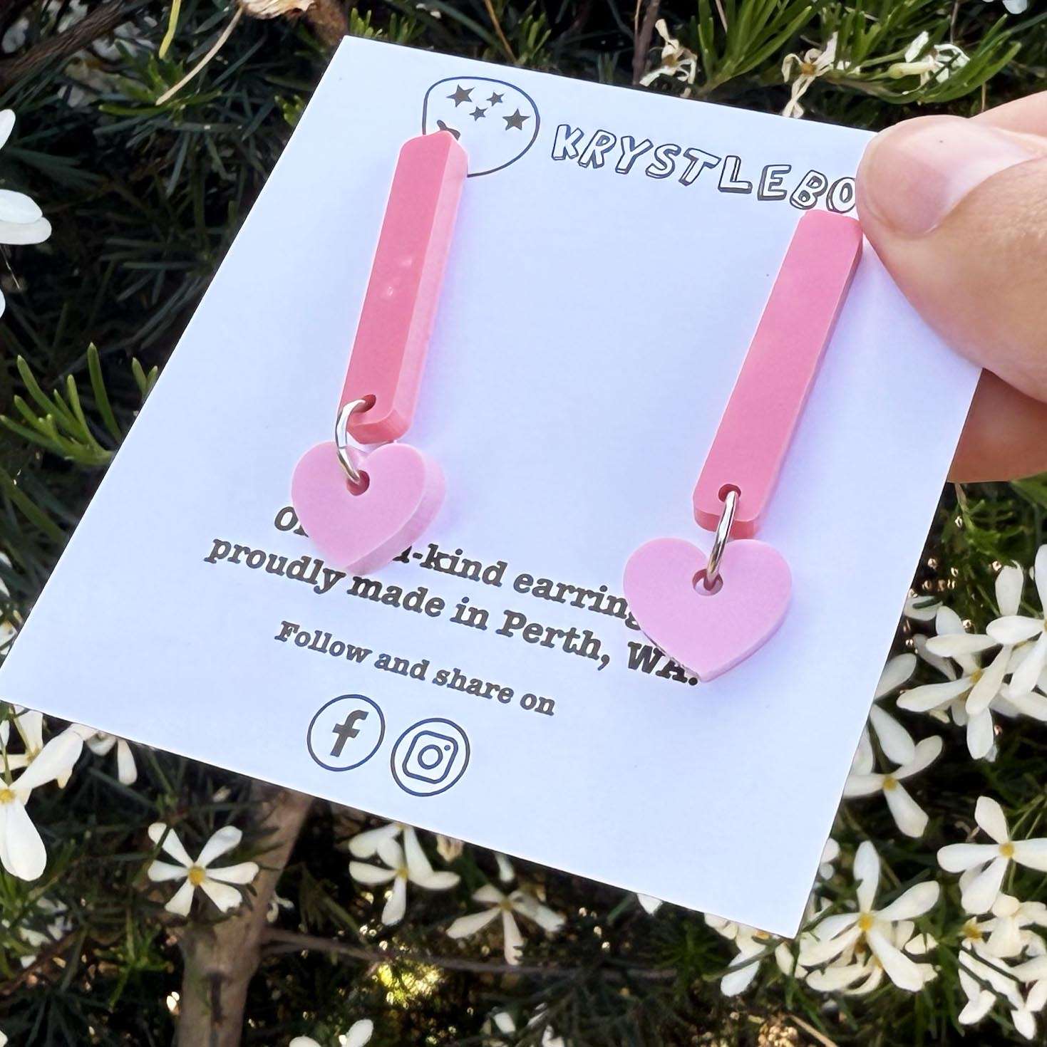 Pink and raspberry heart coloured pop dangles, rectangular and heart combo dangles, teacher earrings, lightweight dangles