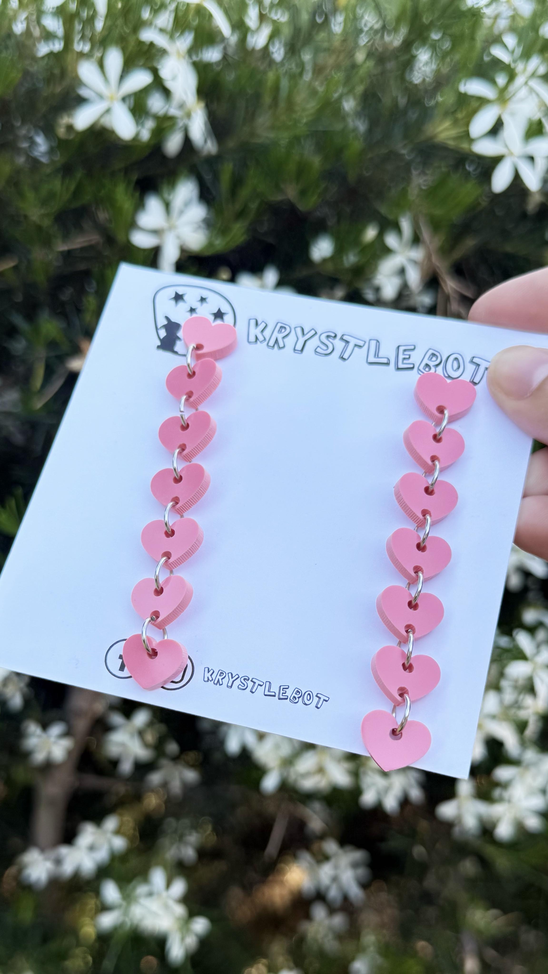 Raspberry sweetheart dangles, mini heart dangles, acrylic earrings, teacher earrings, lightweight dangles