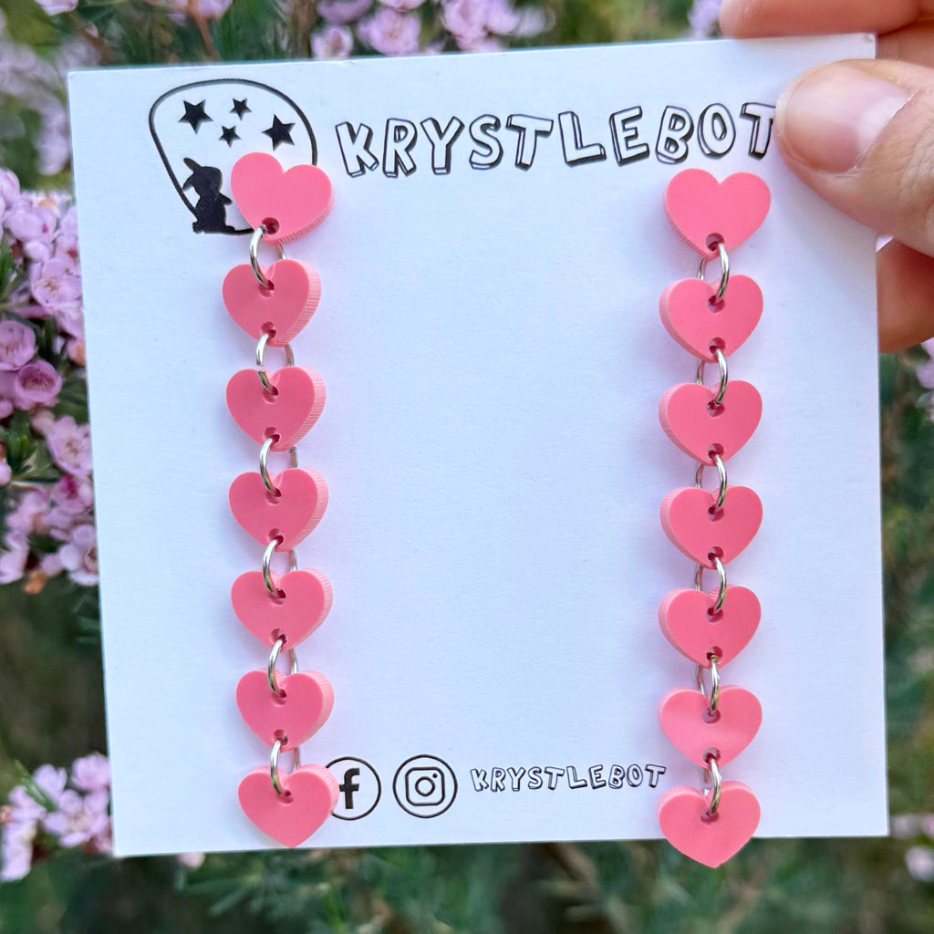 Raspberry sweetheart dangles, mini heart dangles, acrylic earrings, teacher earrings, lightweight dangles