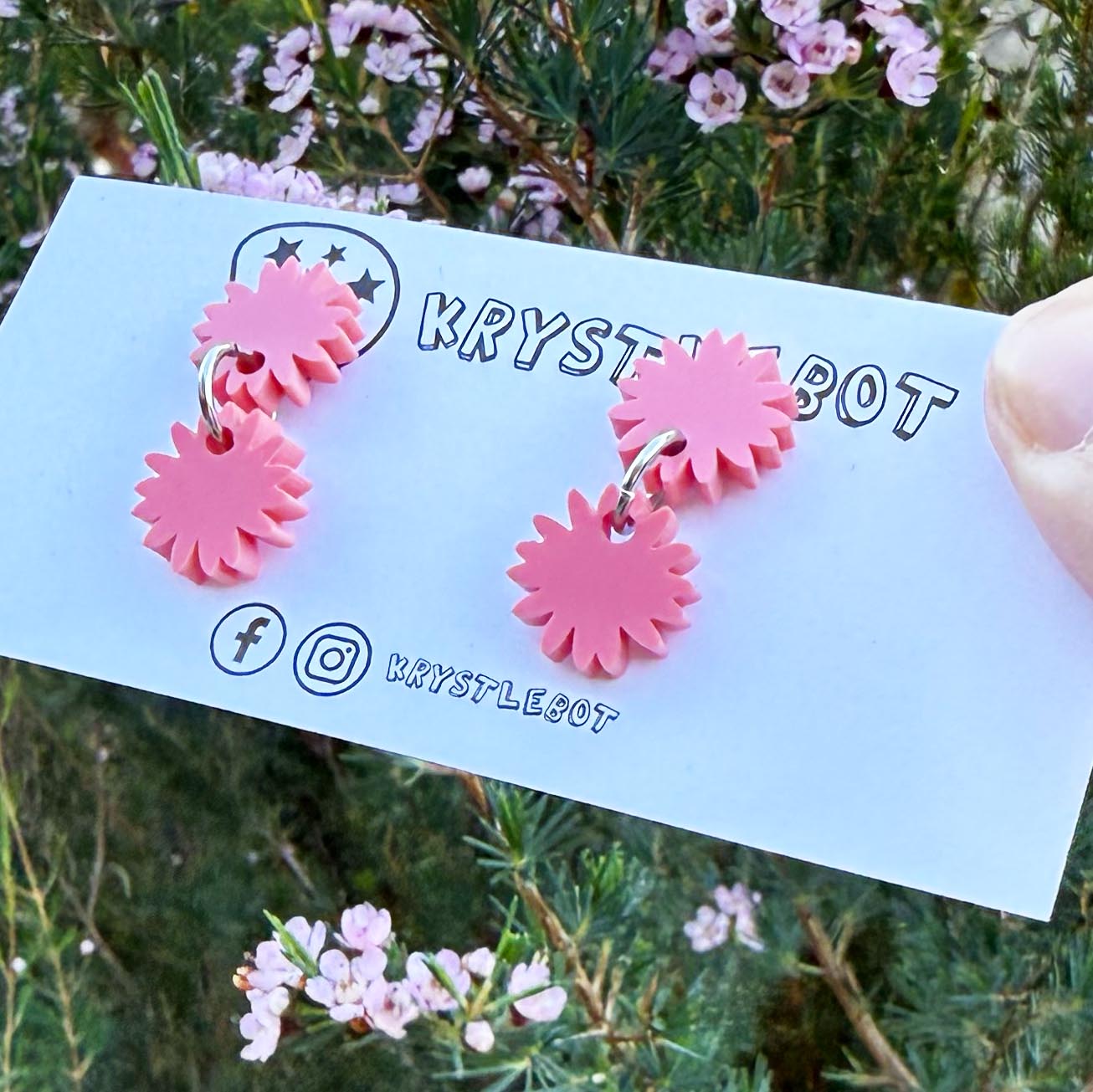 Raspberry pink mini starburst dangles, lightweight earrings, teacher earrings, acrylic earrings