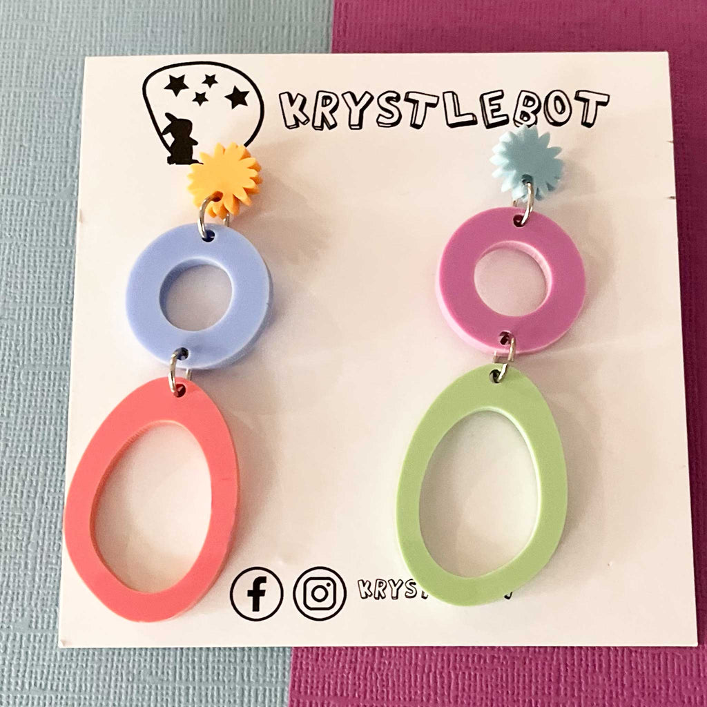 Multi Coloured Mismatched Shapes All Sorted Dangles, Acrylic earrings, Lightweight dangles,Teacher Earrings