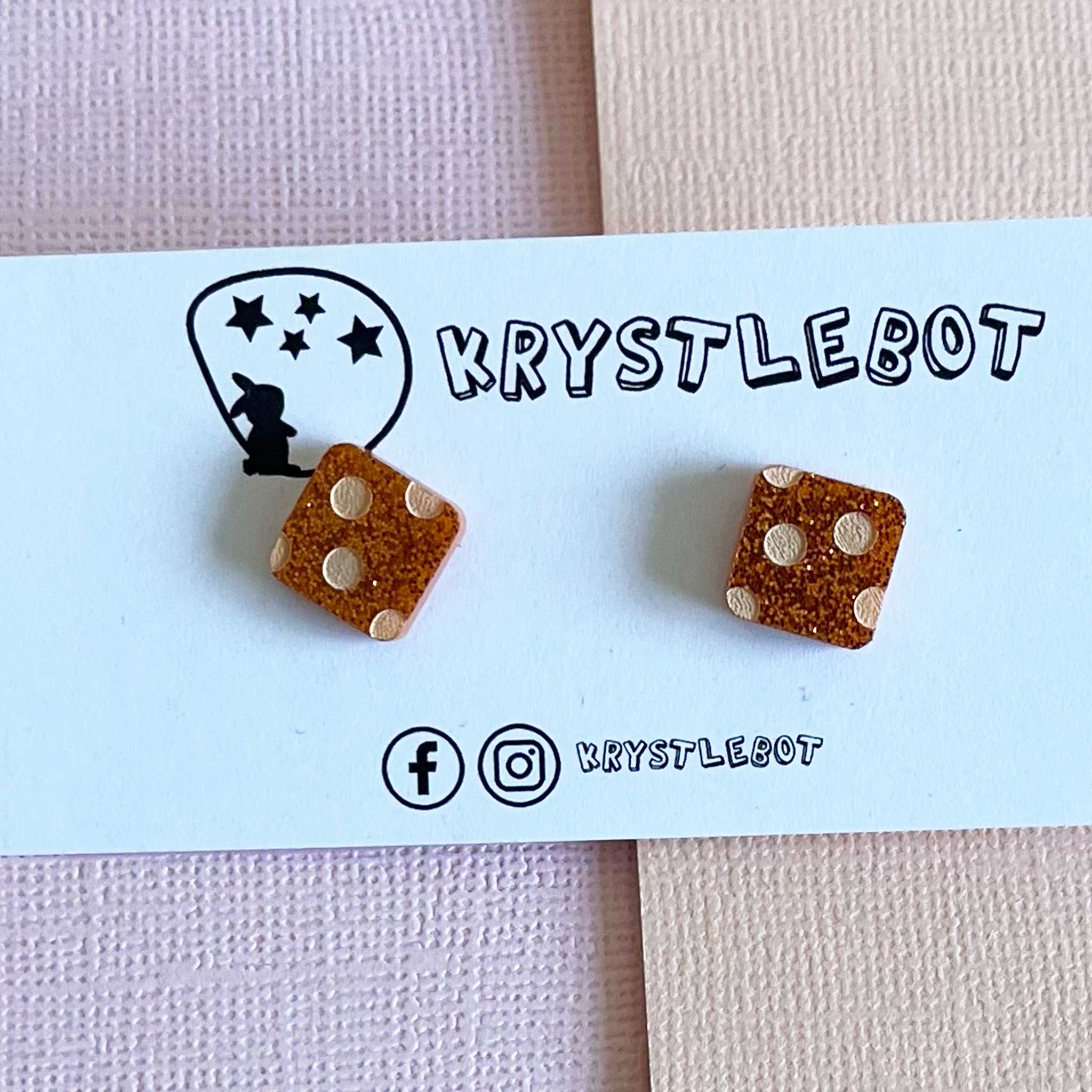Orange glitter with peach coloured spotted painted square studs, Teacher Gifts, Everyday earrings, Basic Studs
