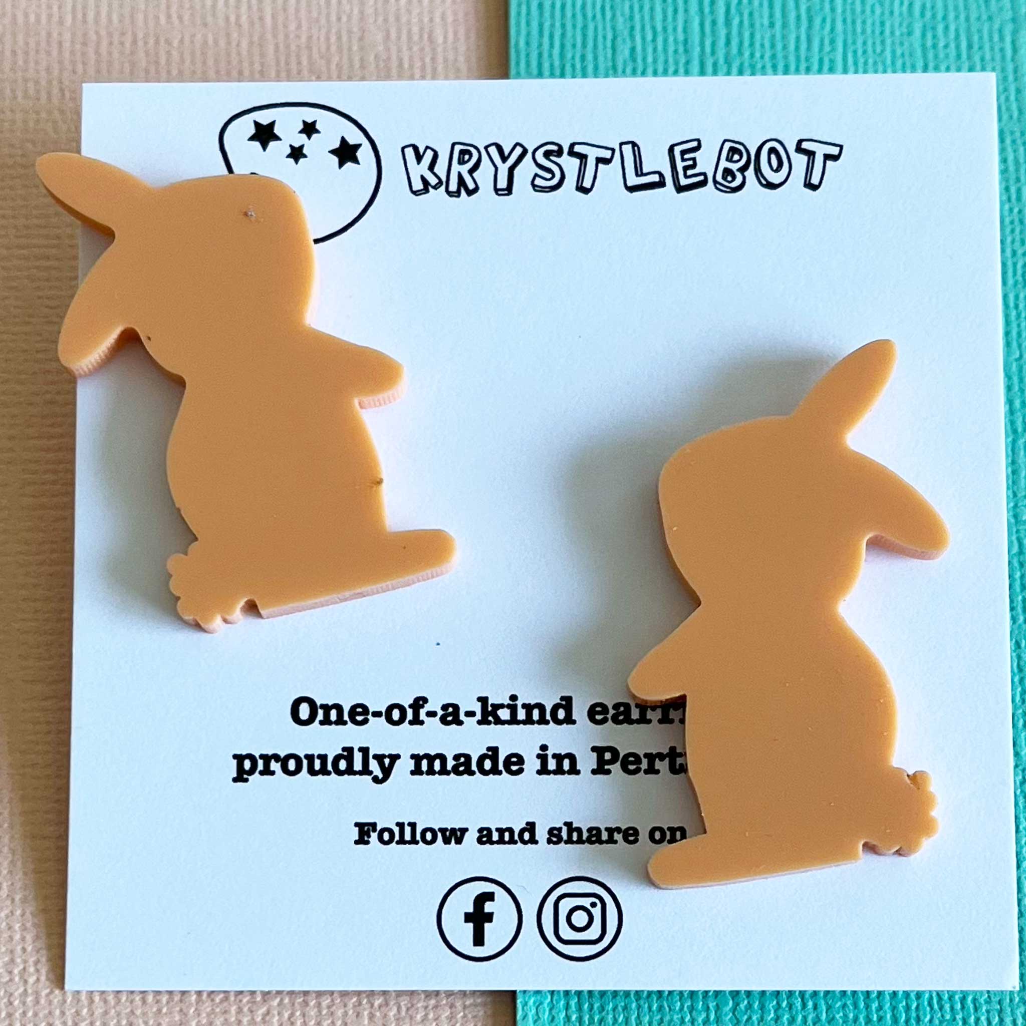 Large Rabbit Studs,Orange Bunny Acrylic, Easter Rabbit earring, Lunar New Year, Year of the Rabbit, Animal Statement Earring, Lightweight