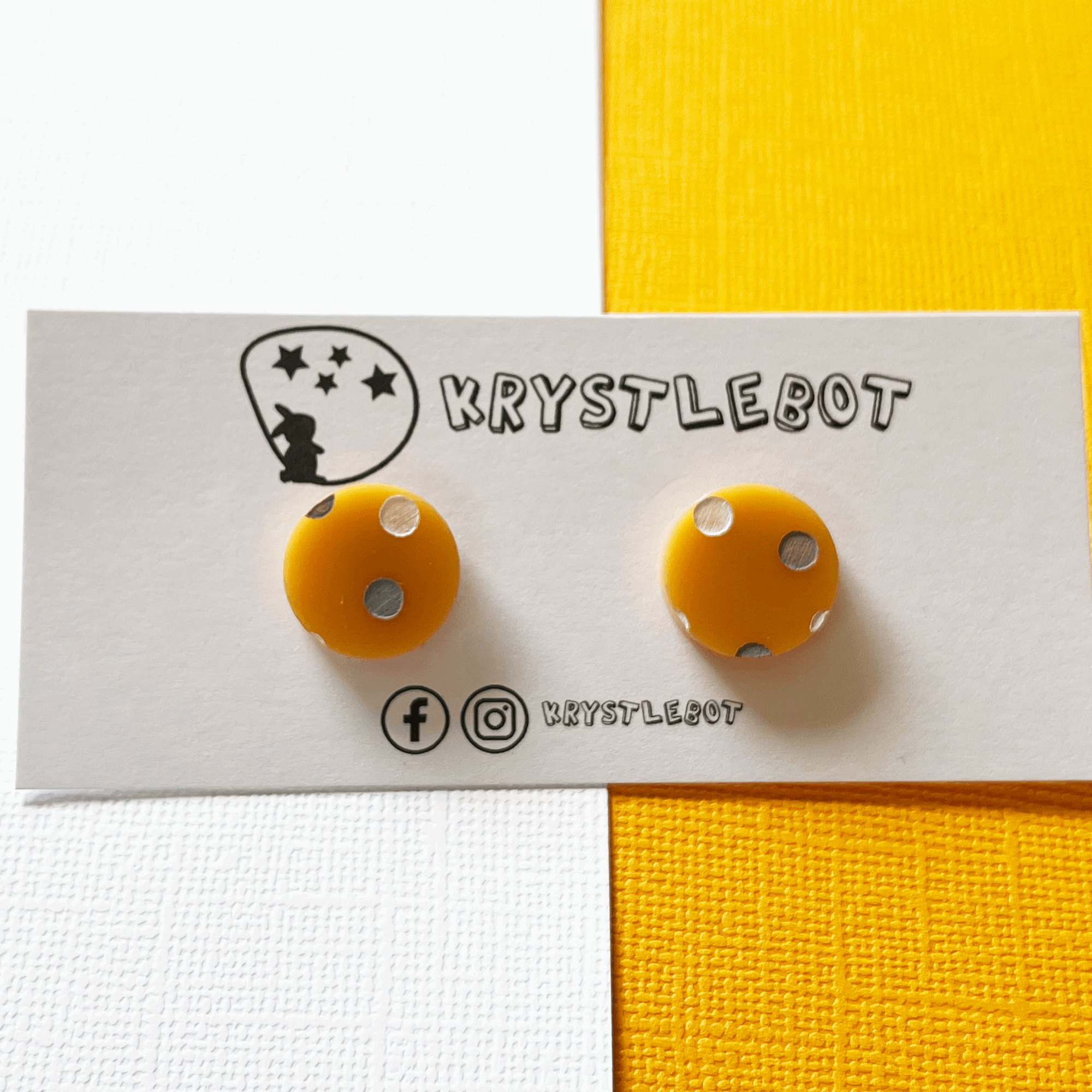 Painted White and Grey Spotted circle orange Acrylic Base, Statement Studs, Acrylic Earrings Teacher Gift