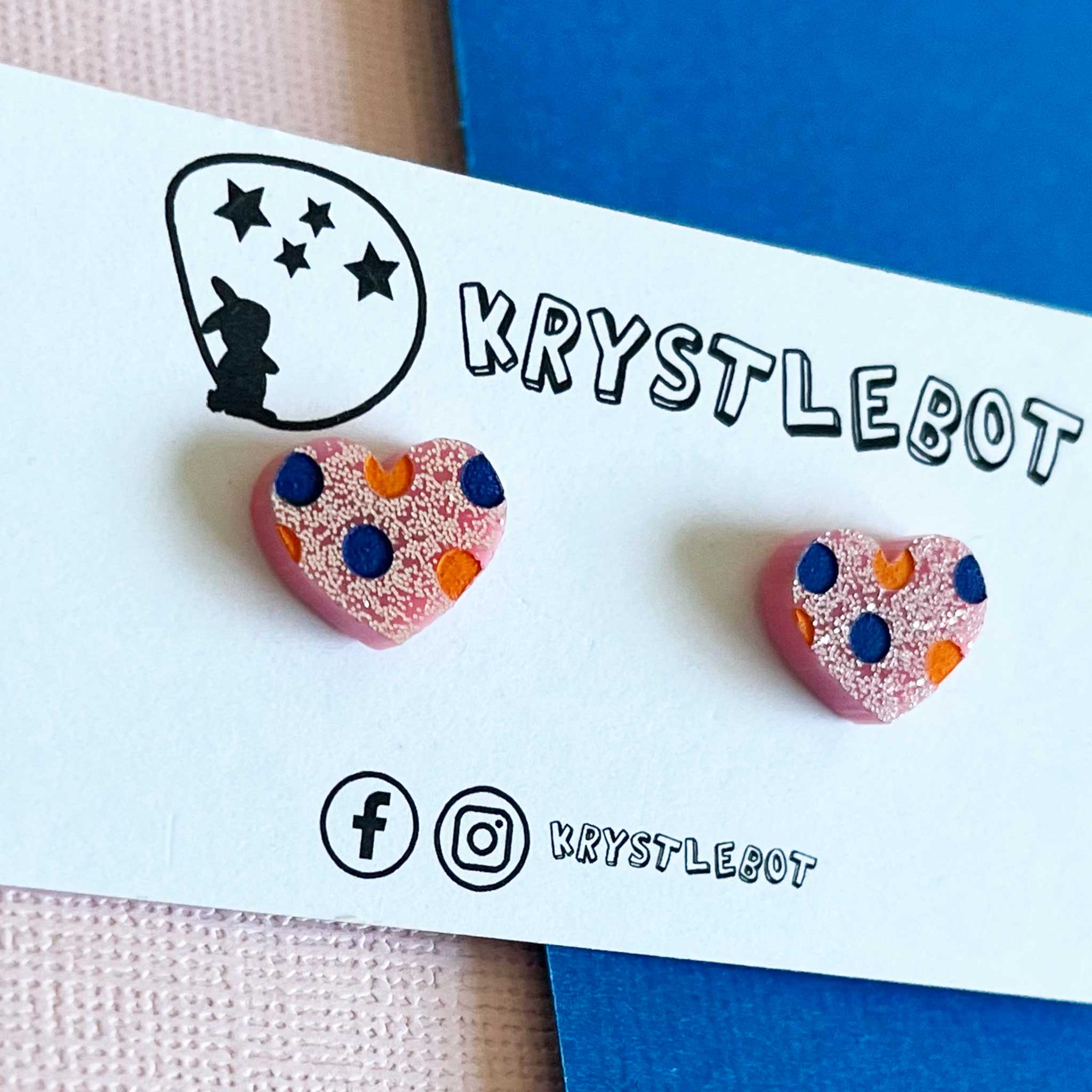 Pink glitter mini spotted painted love heart studs, Teacher Gifts, Everyday earrings, Basic Studs