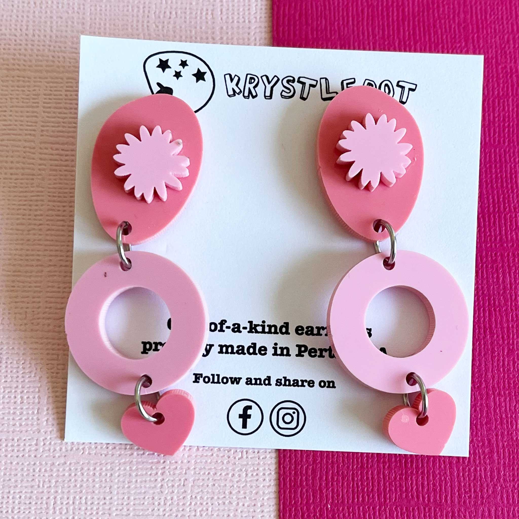 Two toned pink, oval and starburst dangles, Acrylic earrings, Lightweight dangles,Teacher Earrings