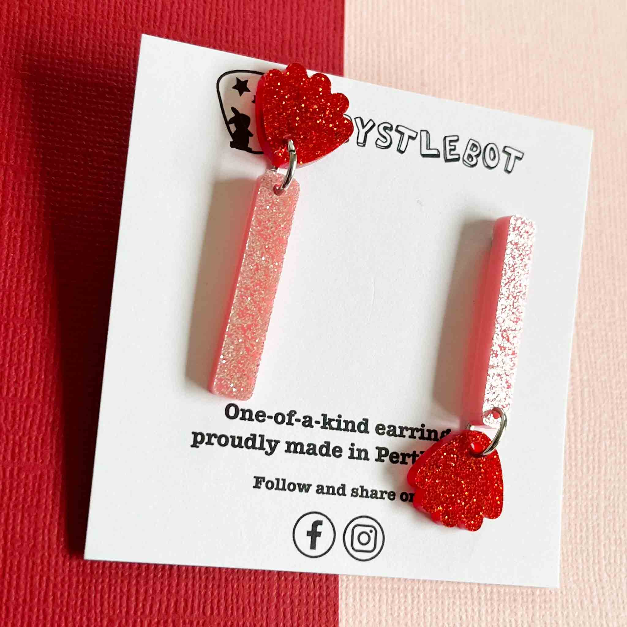 Pink and red floral mismatched coloured pop dangles, rectangular and flower combo dangles, teacher earrings, lightweight dangles