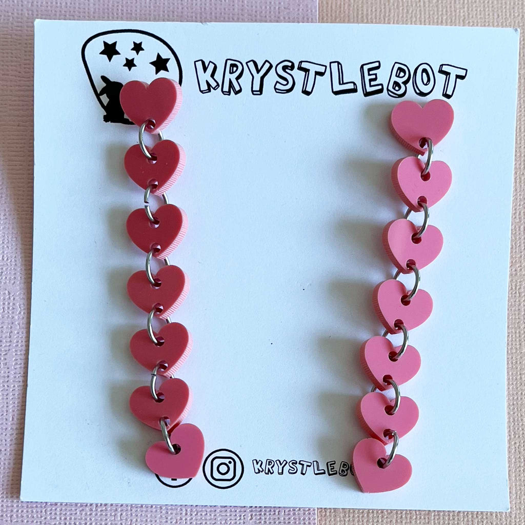 Raspberry sweetheart dangles, mini heart dangles, acrylic earrings, teacher earrings, lightweight dangles