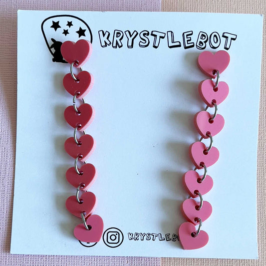Raspberry sweetheart dangles, mini heart dangles, acrylic earrings, teacher earrings, lightweight dangles