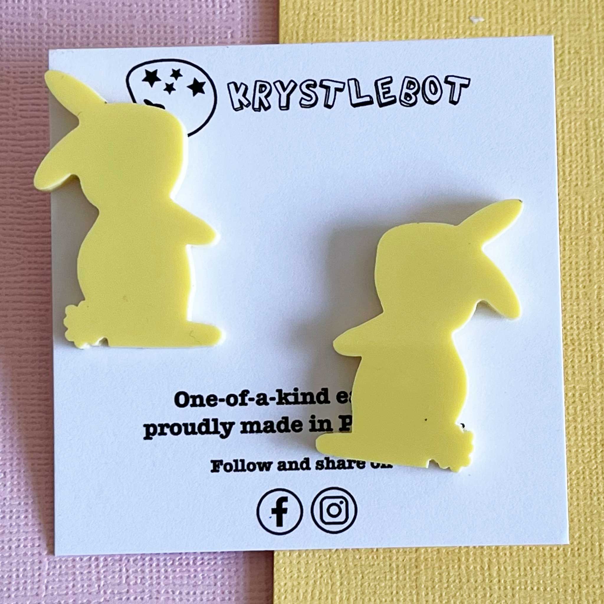 Large Rabbit Studs,Yellow Bunny Acrylic, Easter Rabbit earring, Lunar New Year, Year of the Rabbit, Animal Statement Earring, Lightweight