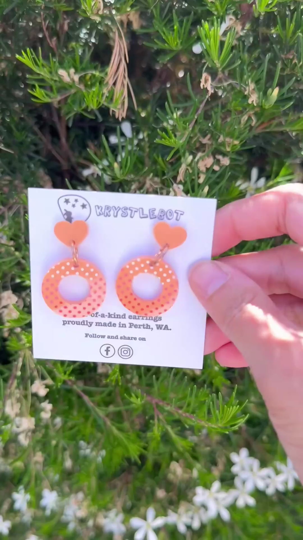 Orange Painted Spot Circle and Heart Dangles, Acrylic earrings, Lightweight dangles,Teacher Earrings