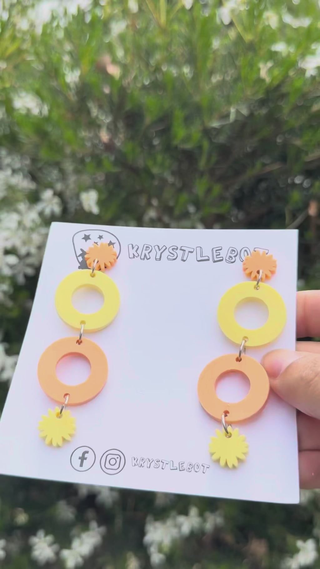 Orange and yellow starburst and circle dangles, Acrylic earrings, Lightweight dangles,Teacher Earrings