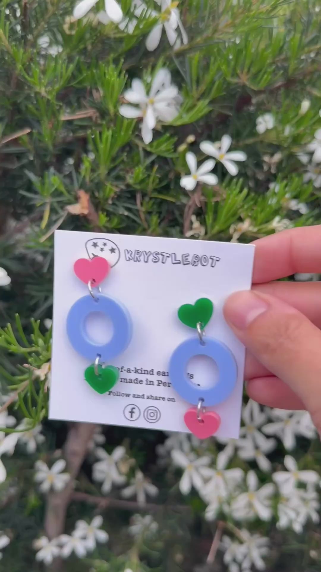 Blue, Raspberry Pink and Forrest Green Mismatched Circle and Heart Dangles, Acrylic earrings, Lightweight dangles,Teacher Earrings