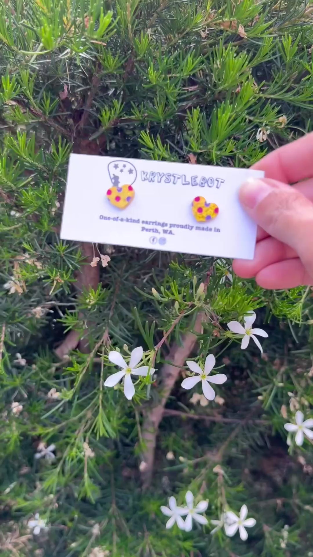 Yellow Glitter Spotted Hand Painted Heart Studs