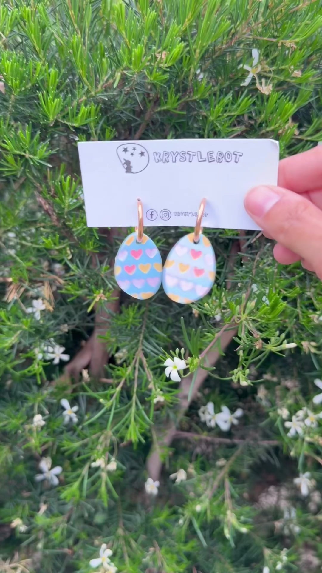 Blue Hand Painted Pink Yellow and Coral Heart Huggie Hoop Dangles