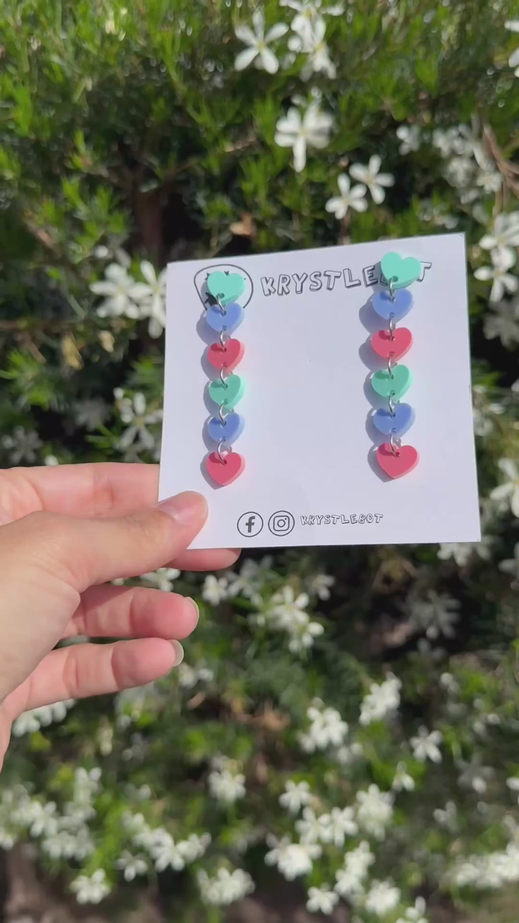 Blue, spearmint green and raspberry sweetheart dangles, mini heart dangles, acrylic earrings, teacher earrings, lightweight dangles