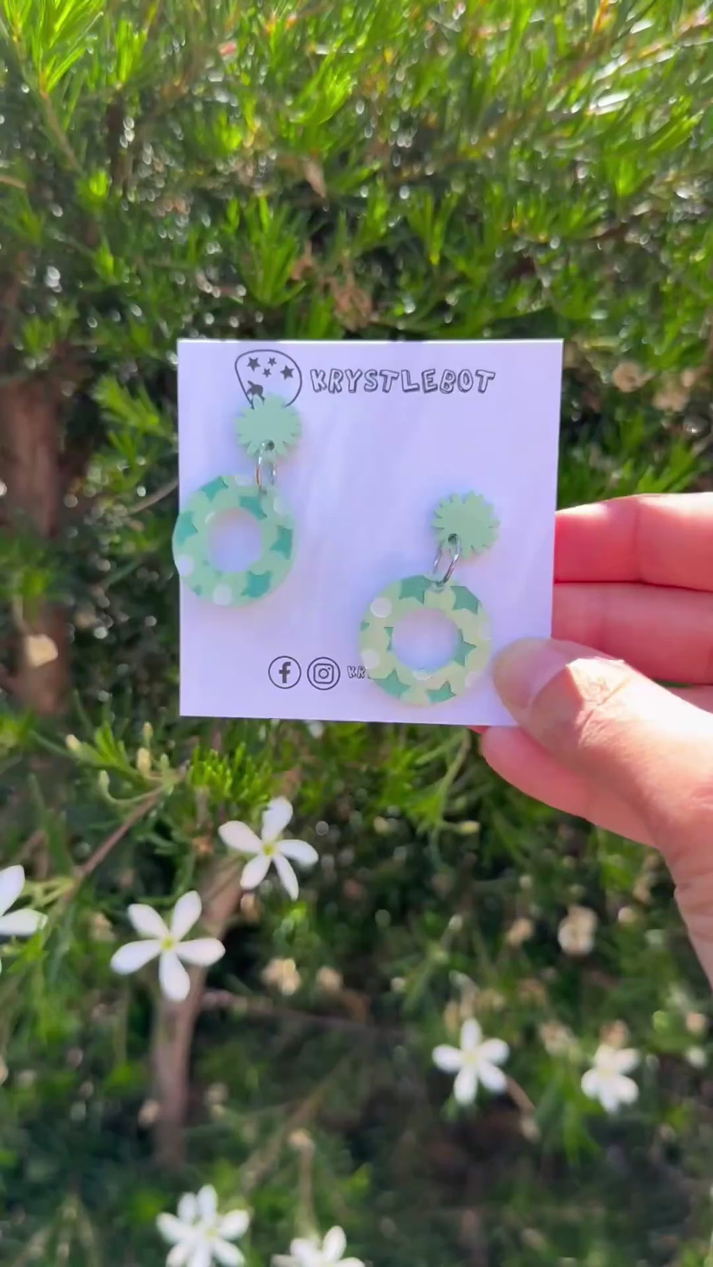 Green Moon & Star Circle Mismatched Dangles