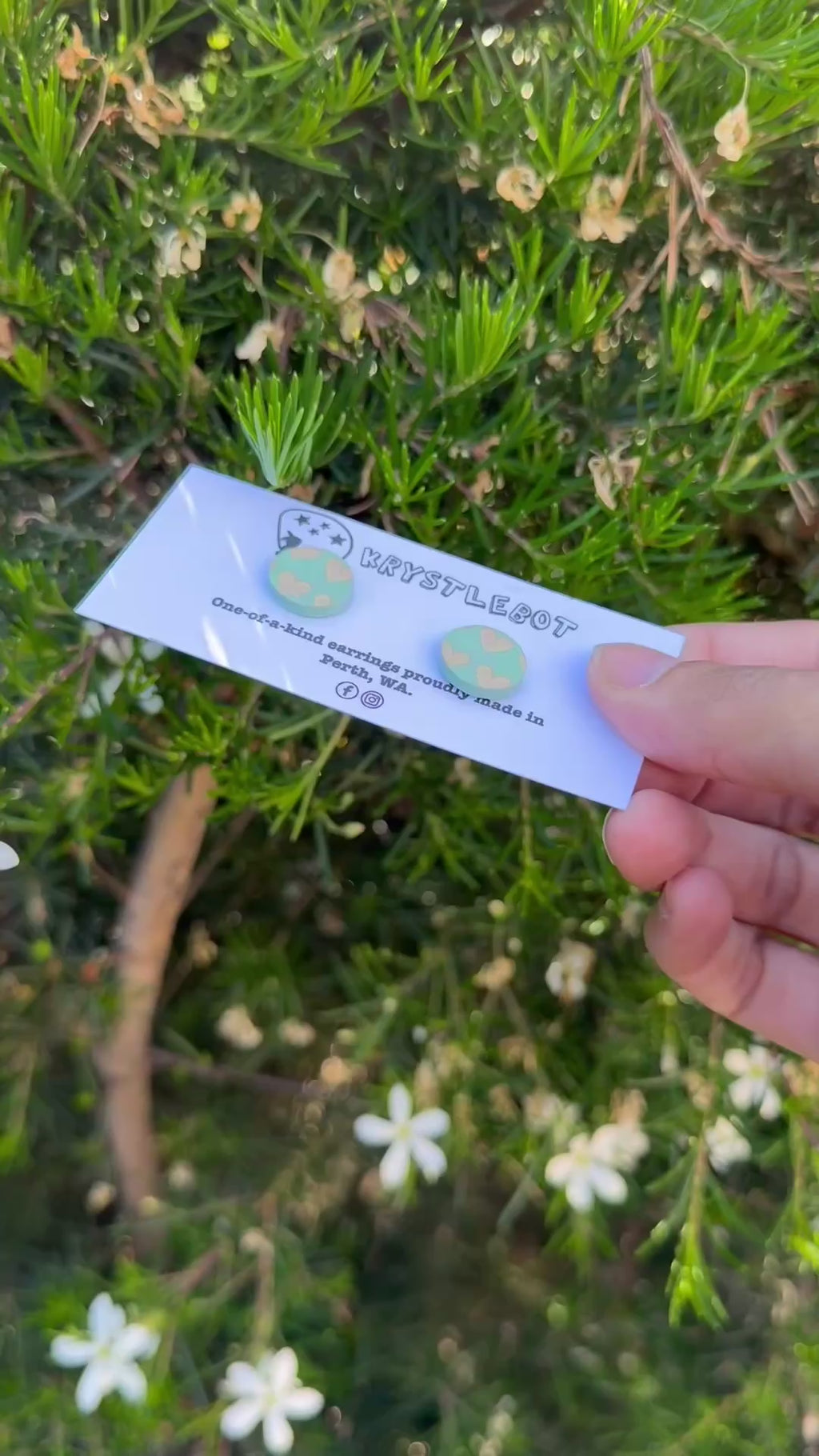 Green Cream Heart Hand Painted Oval Studs