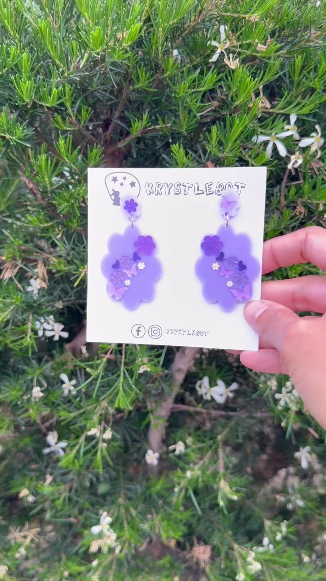 Purple Flower Butterfly Hand Painted Cloud Burst Dangles