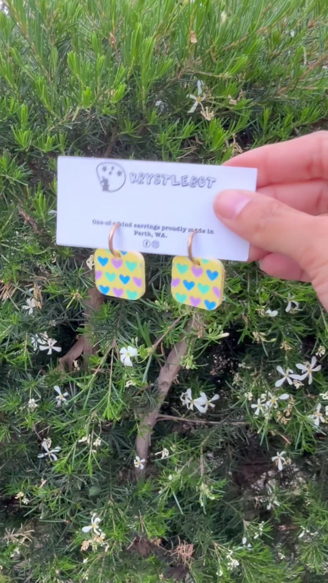 Yellow Painted Heart Huggie Hoop Squares